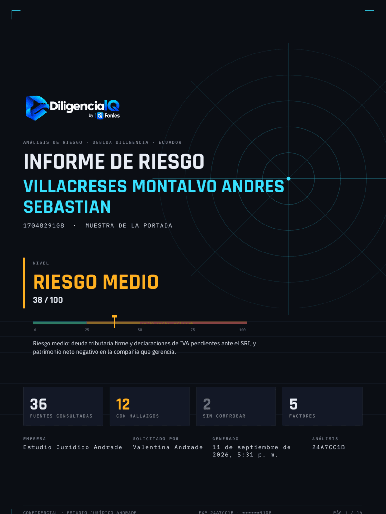 Portada del informe. Miniatura de la primera página del PDF de riesgo